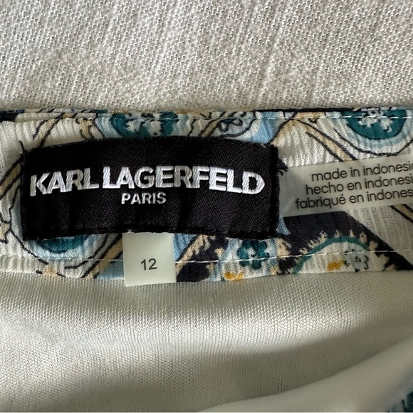 Karl Lagerfeld Paisley Layered Ruffle Midi Skirt Womens 12 Boho Flowy High Low - Picture 8 of 9